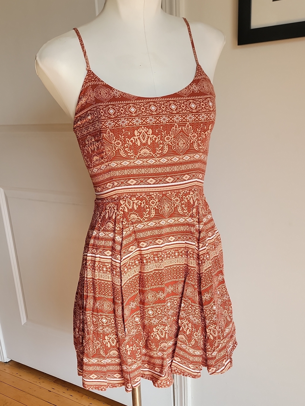 Forever 21 Rust Orange Boho Geometric Print Mini Sundress - Fits like XXS